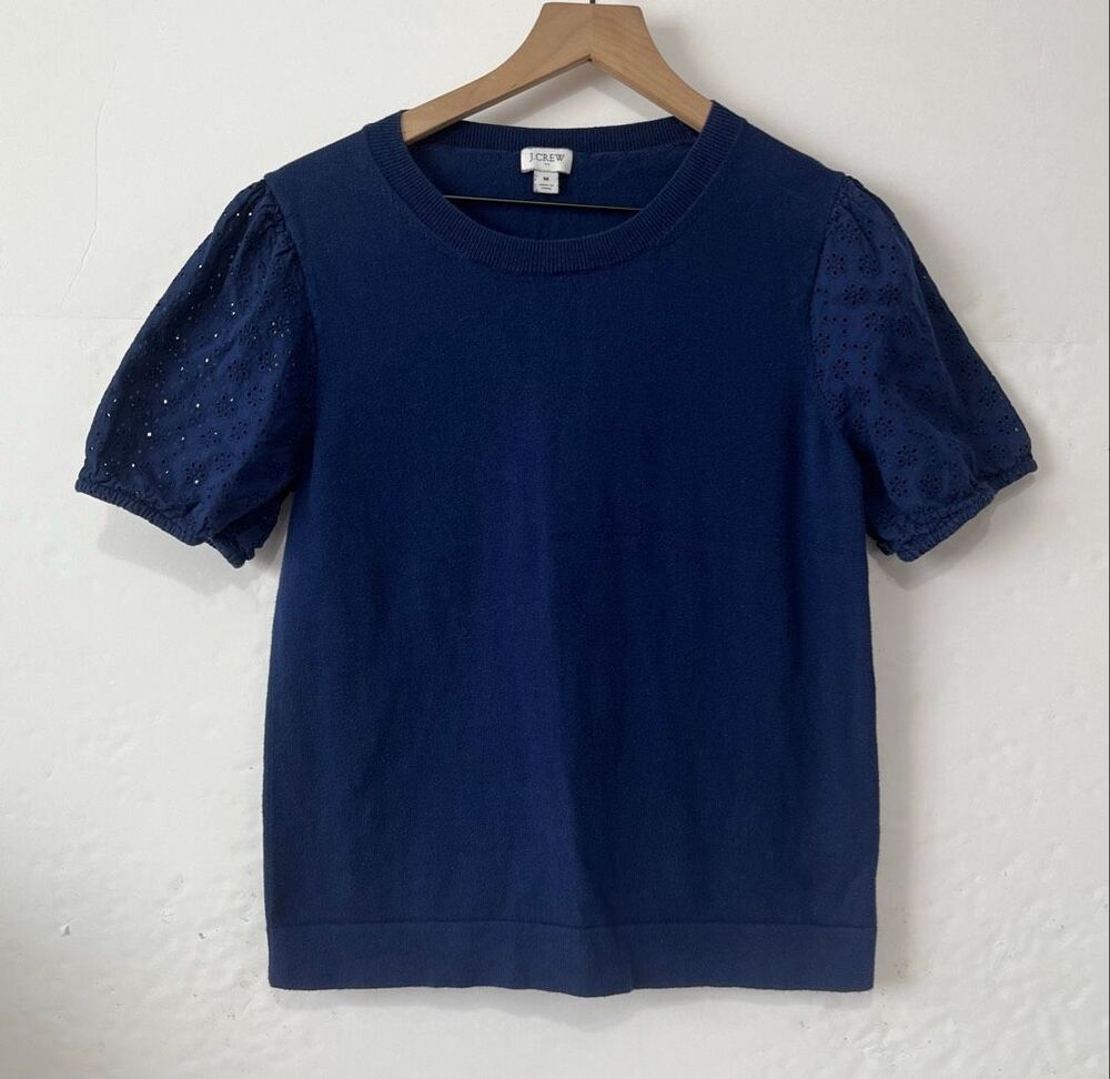 J. Crew Short Sleeve Blue Knit Top Size M